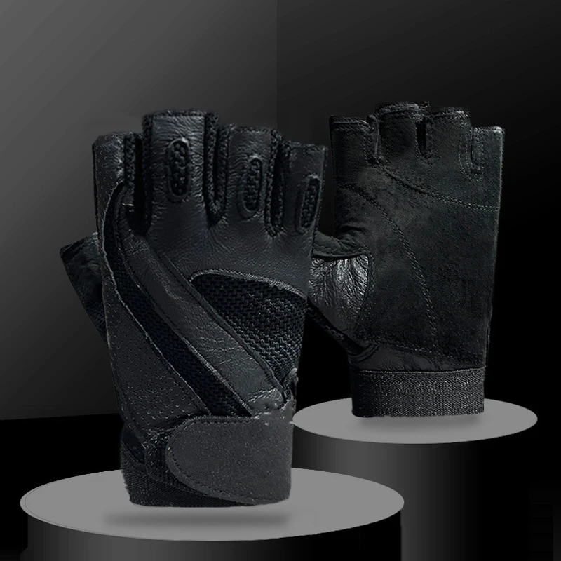 Leather Half Finger Gloves Men's Motorcycle Gloves Sports Outdoor Riding Gloves Leather Gloves Half Driving Gloves