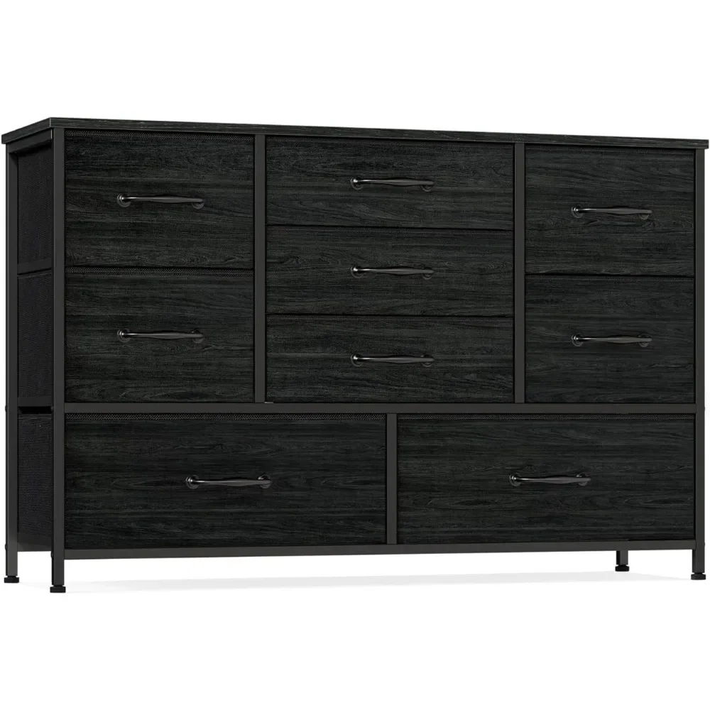 

Wide 9 Large Drawers for 55'' Long TV Stand Entertainment Center,Wood Shelf StorageCloset,Entryway,Sturdy Metal Frame(Black Oak