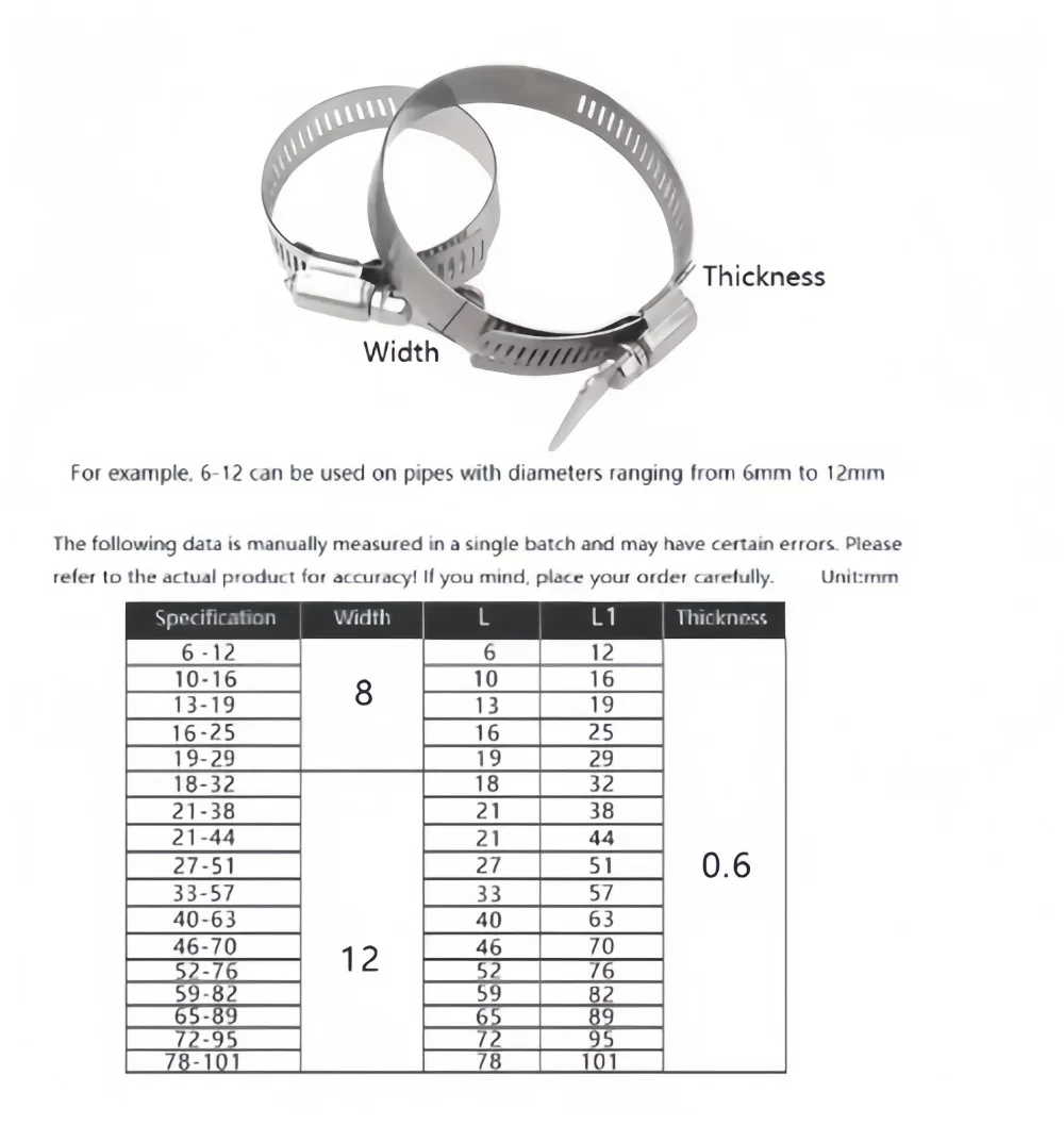 2/5Pcs Stainless Steel Worm Gear Hose Clamp 6‑311mm Adjustable Key Clip Durable for Automotive Water Pipe Mechanical Repair