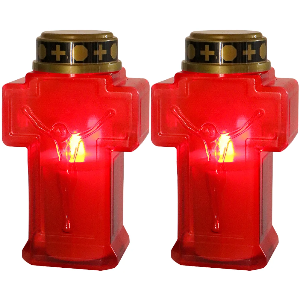 2 Pcs Tapered Candles Electronic Night Light Bulb Decorations Jesus Reusable Religious Lamp