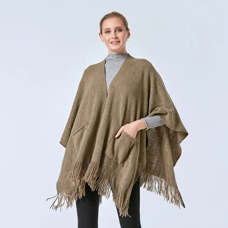 Spring Autumn Pocket Shawl Cloak Women Air conditioning Room European  American Office Pocket Shawl Warm Multi-purpose Gray