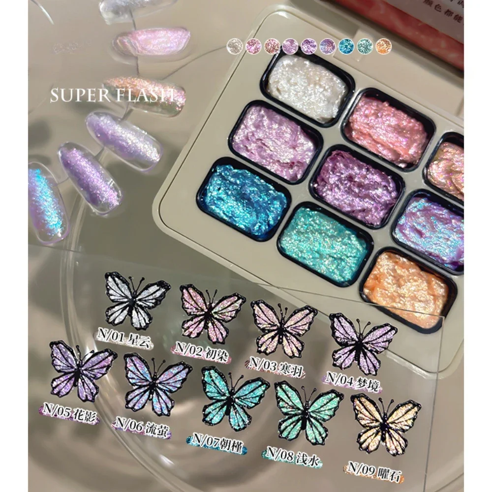 

9Grids Fairy Powder Cream Nail Solid Pigment Crystal Opal Rubbing Dust Aurora Chrome Glitter Paste Charm Japanese Manicure Flash