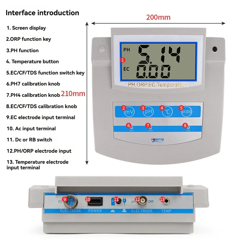 

A47U 6-In-1 Water Quality Tester PH, TDS, EC, ORP, CF, Temp Benchtop Analyzer For Lab, Aquarium, Pool, Drinking Water US Plug