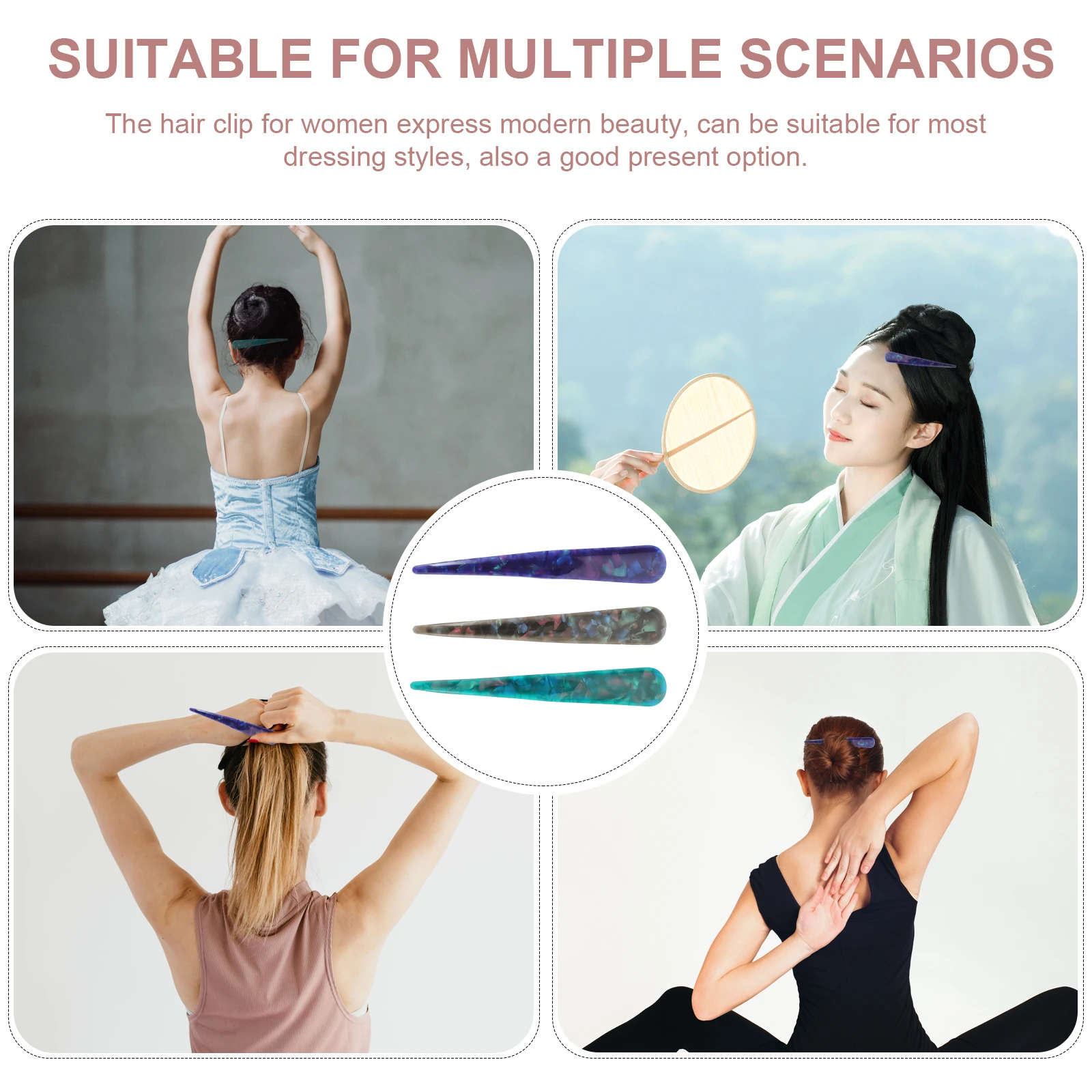 

3 Pcs Acrylic Hairpin for Girls Accessories Women Clips Ponytail Styling Thick Barrettes Teens
