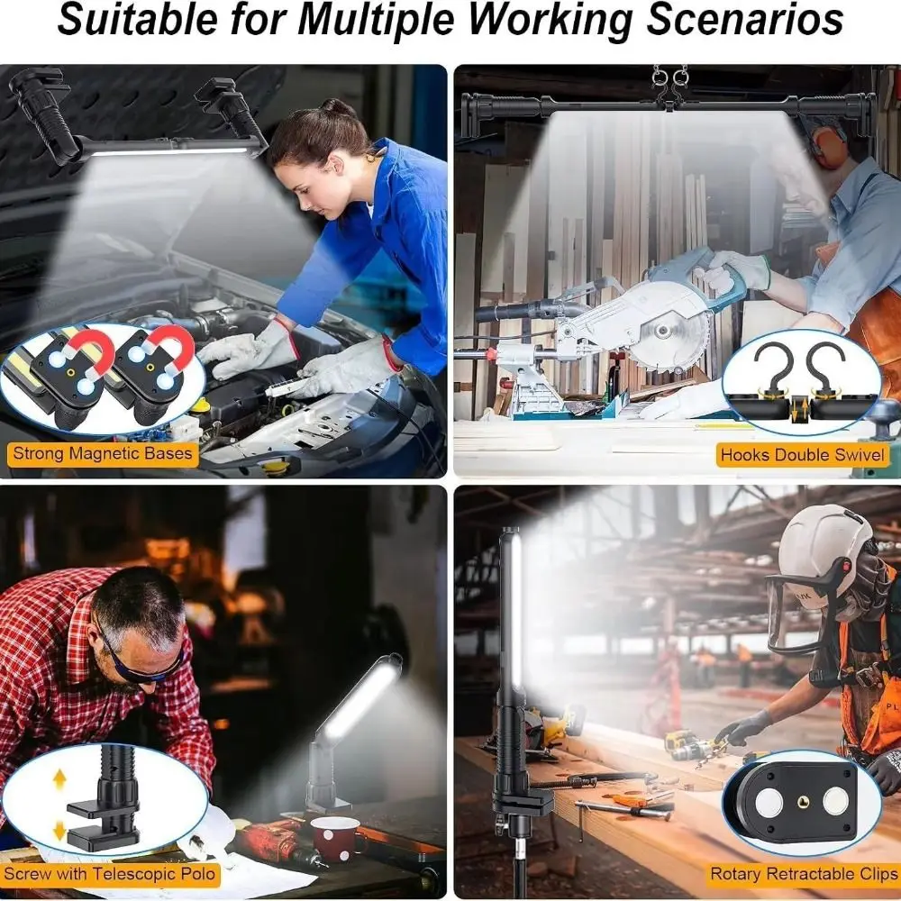 

4400mAh Battery Super Bright Work Light Magnetic Base 2400LM Brightness Rechargeable Work Light Hooks Portable Design