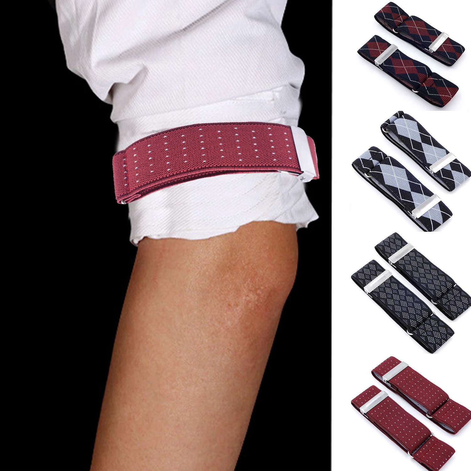 1Pair Fashion Arm Band Hold Up Garter Bartender Cuff Holder Men Shirt Adjustable Armband Sleeve High Density Elastic Band