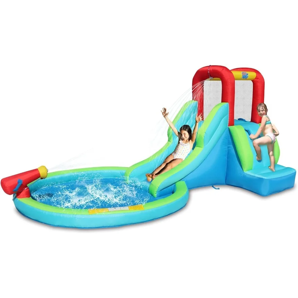 Inflatable Waterslide, Bounce House with Slide for Wet and Dry, Kids Backyard Waterpark for Summer Fun