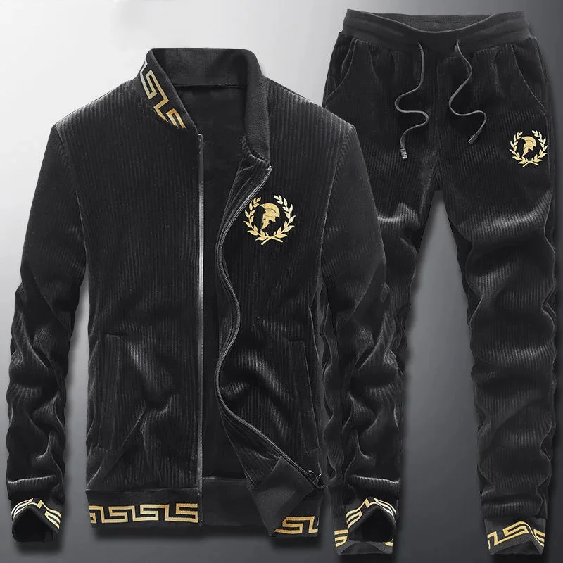 end High men\'s double-sided gold velvet J jacket suit warm casual sportswear in autumn and winter