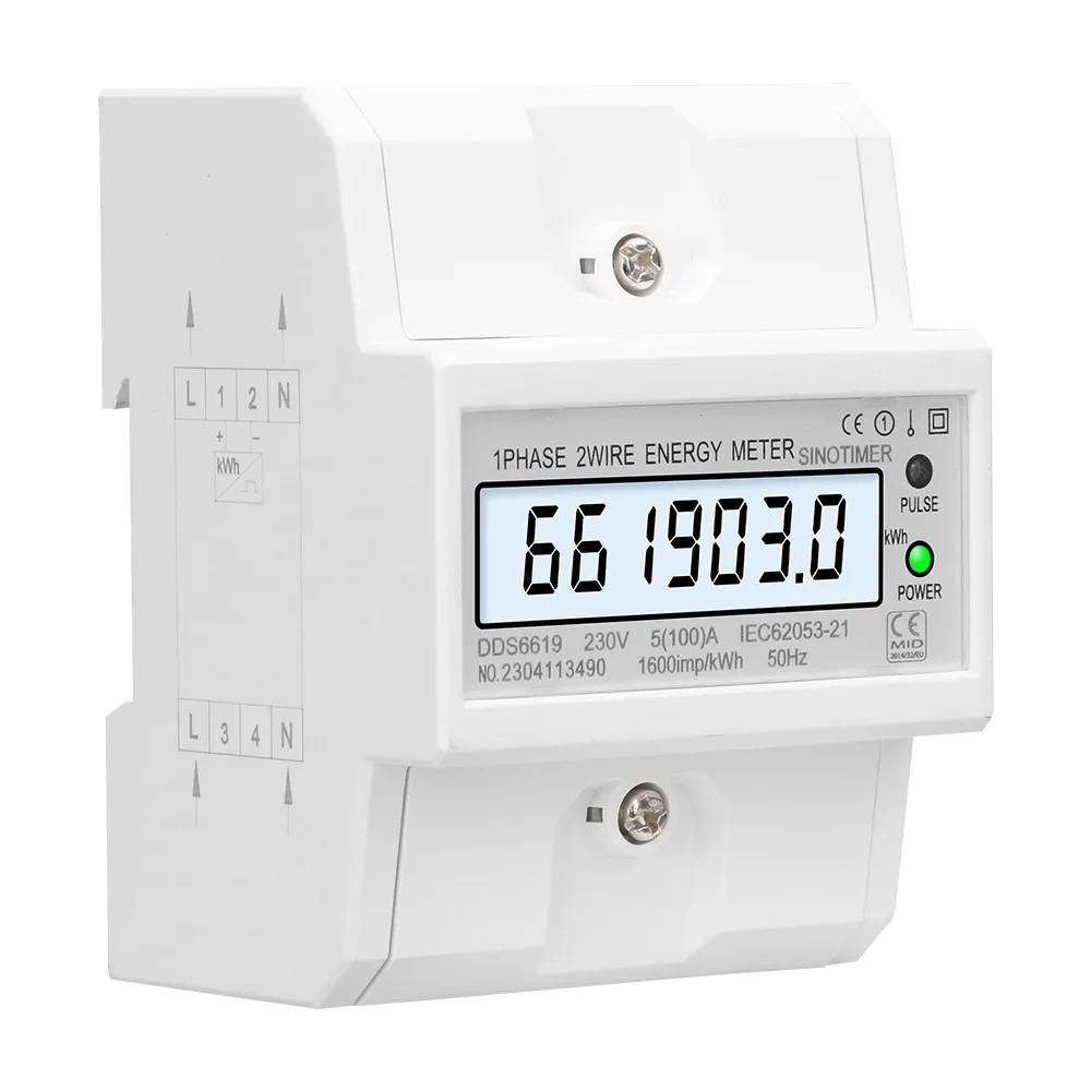 Eenfase Elektronische Energiemeter Ac 220V 100a 50Hz Kwh Tegenverbruik Din Rail Analoge Elektriciteit Gague Wattmeter