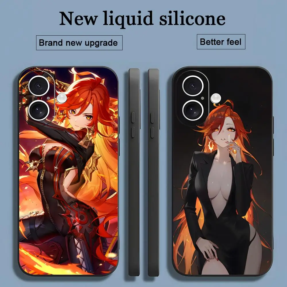 Genshin Impact Cool Mavuika funda de teléfono para iPhone 16 15 14 13 12 11 X XR XS 8 Plus Mini Pro Max funda suave negra a prueba de golpes