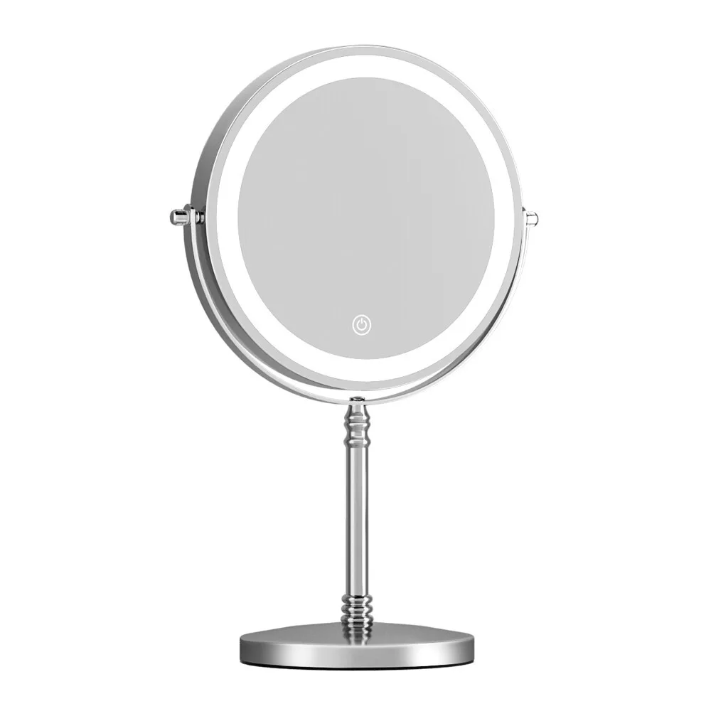 Makeup Mirror 20x20cm 10X Magnifying with LED Light Rotation Tabletop
