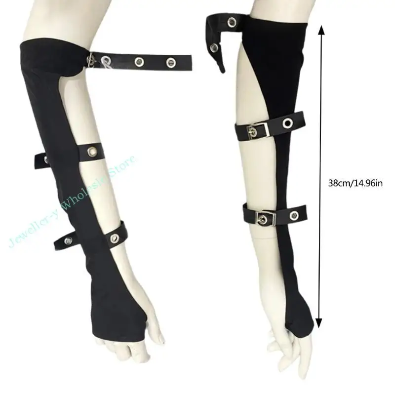 r7uf 1pair ผู้หญิงพังก์แขนแขนริบบิ้นแขนเสื้อแขนครึ่งนิ้วแขน