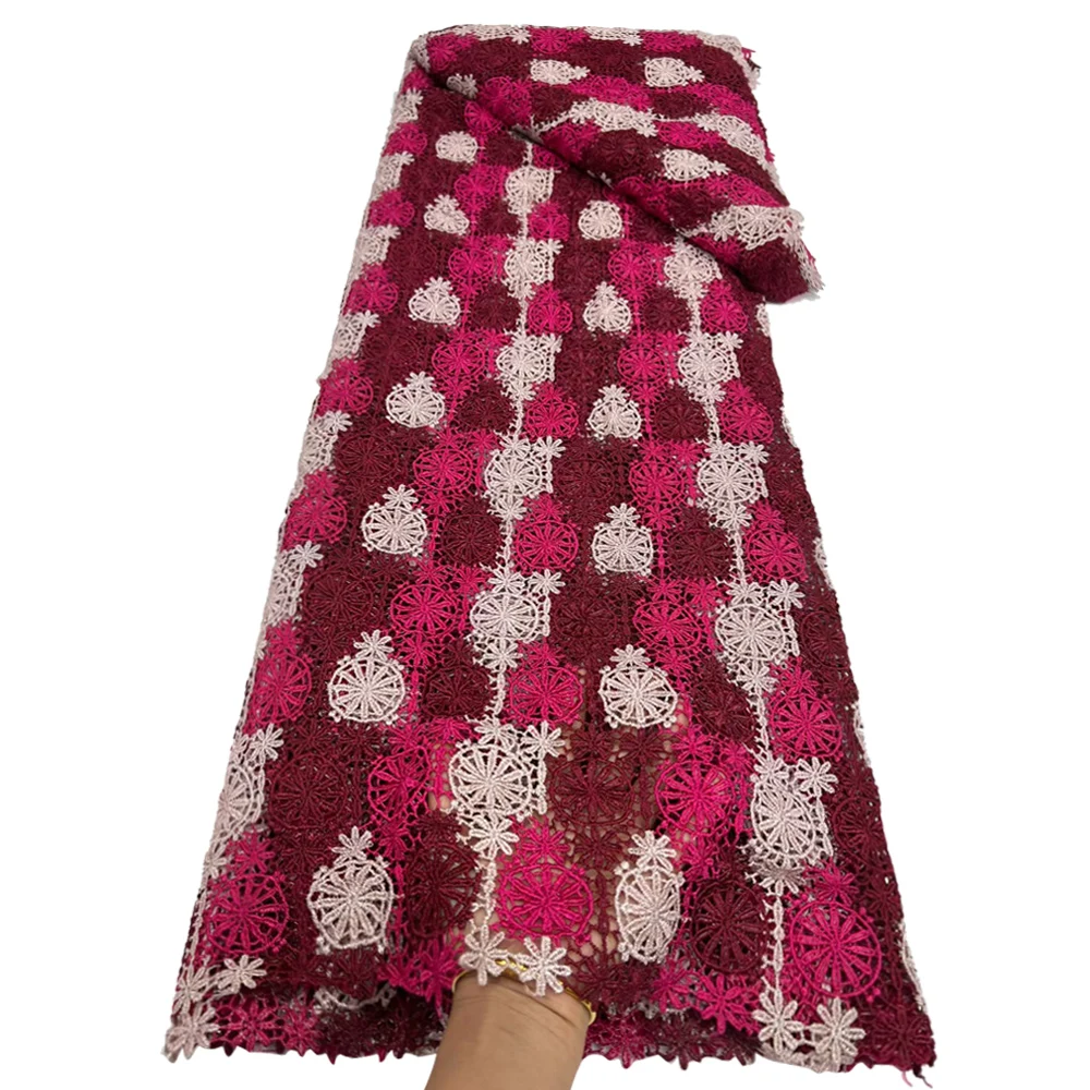 قماش دانتيل قطن أفريقي مطرز 2025 نيجيريا أفريقي قابل للذوبان في الماء قماش دانتيل تول فستان سيدة خياطة فستان رسمي