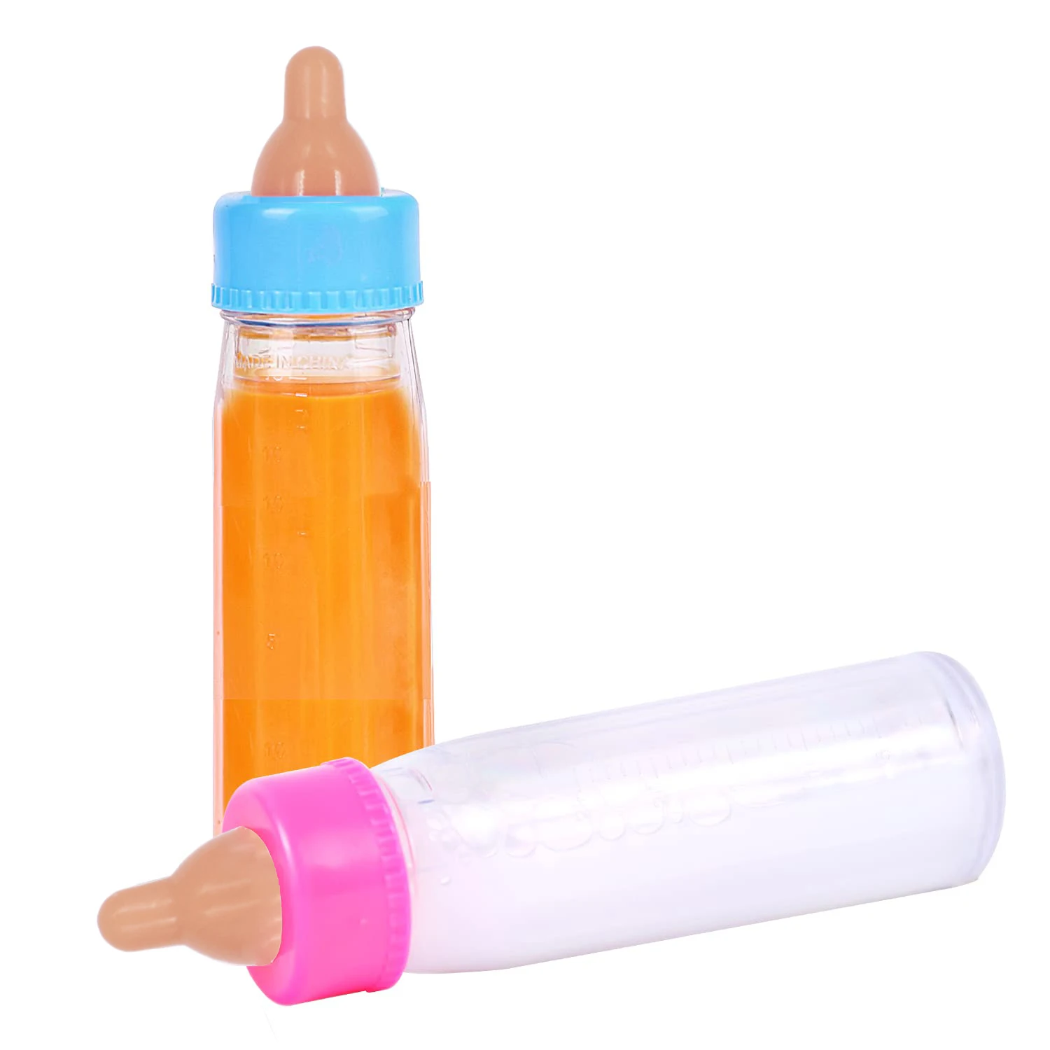 2pcs/Set Magic Doll Bottles for 43cm+ Reborn Dolls Milk Bottle and Juice Bottle Disappearing liquid Great Baby Doll Accessories