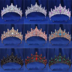 Luxury MultiColored Crystal Rhinestone Wedding Crown Baroque Black Tiaras Princess Queen Diadem Hair Accessory for Women Jewelry