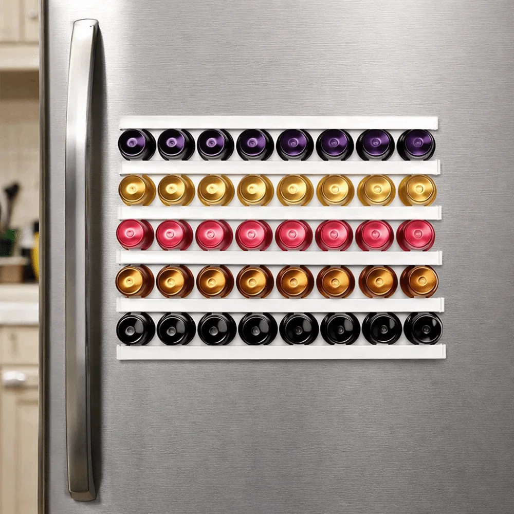 

Plastic Coffee Capsule Rack Magnetism Wall Mounting Coffee Pod Keepers Strip Creative Display Cabinet Capsule Rack