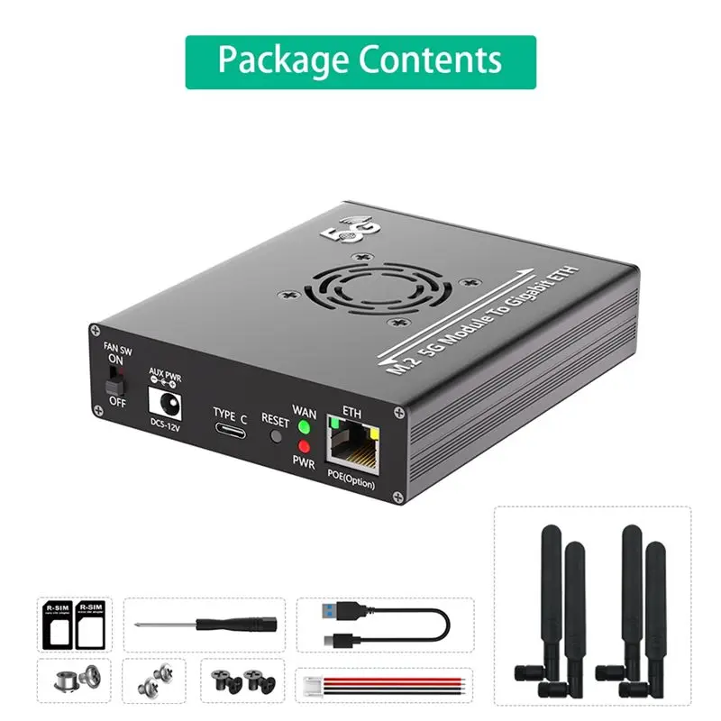 A53M-NGFF(M. 2) Type C Adapter With Dual SIM Card Slot And RJ45 Port, 4G/5G Module, Realtek RTL8125BG Controller