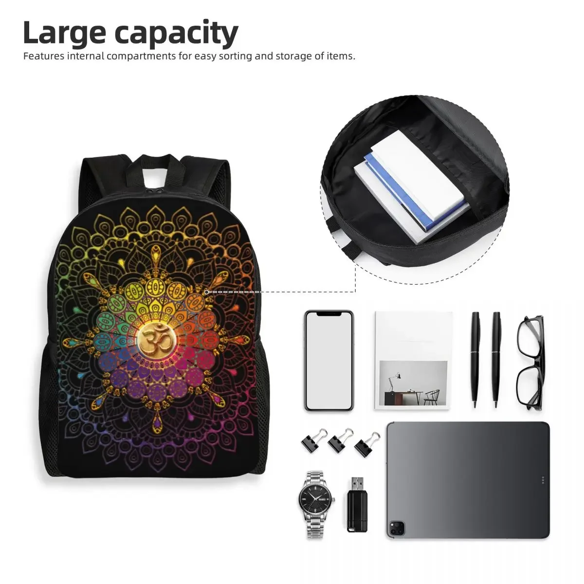 Custom OM Rainbow Mandala Laptop Backpack Women Men Fashion Bookbag for School College Student Buddhism Aum Yoga Meditation Bag