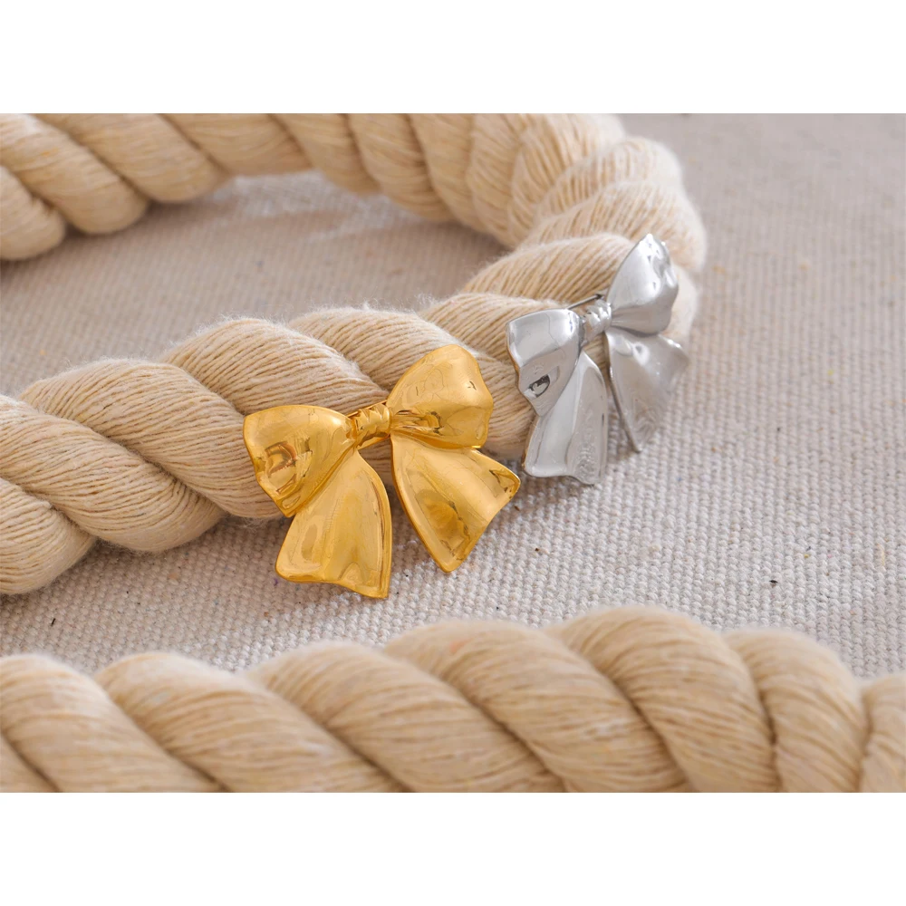 Yhpup Stainless Steel Metal Bow Knot Brooches 18K PVD Plated for Women Waterproof Clothing Accessories Christmas Gift