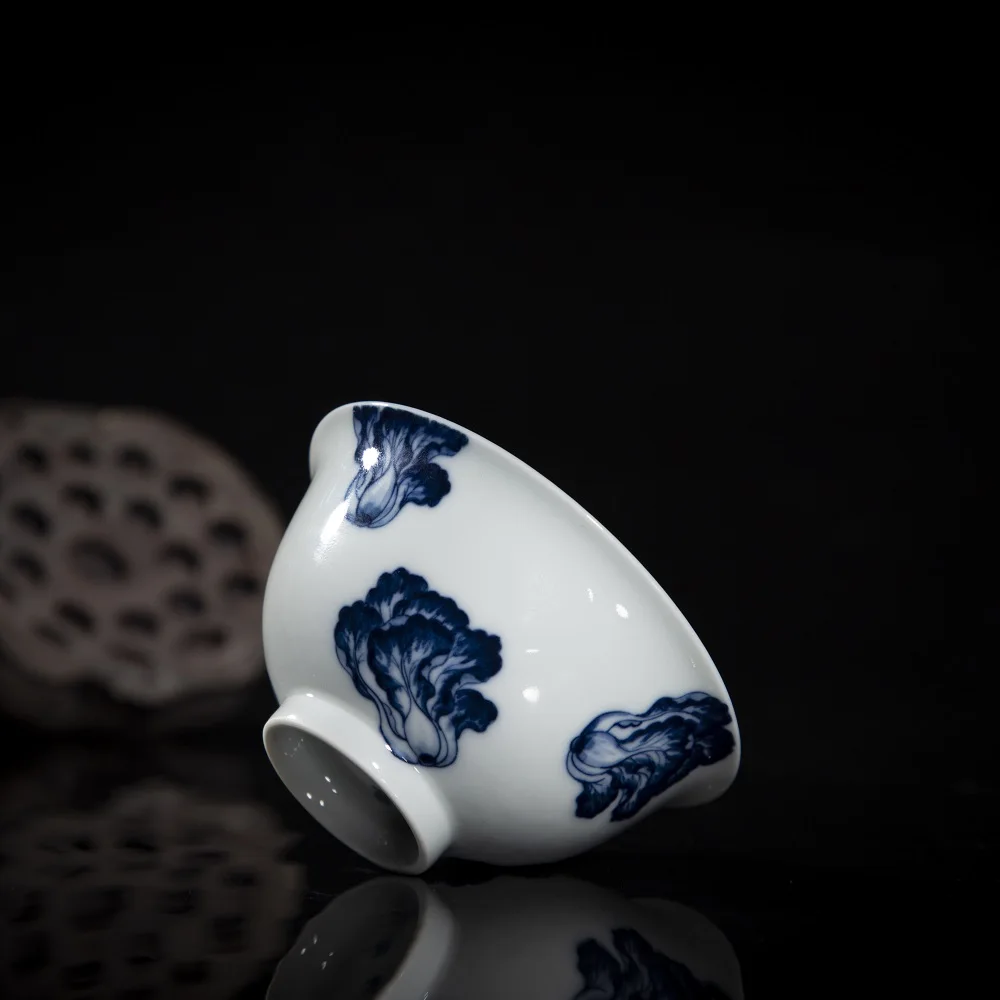 

Zhongjiayao Jingdezhen Handmade Blue And White Porcelain Teacup Cup Hand-Painted Cabbage Chinese Style Ceramic Kung Fu Tea Cup