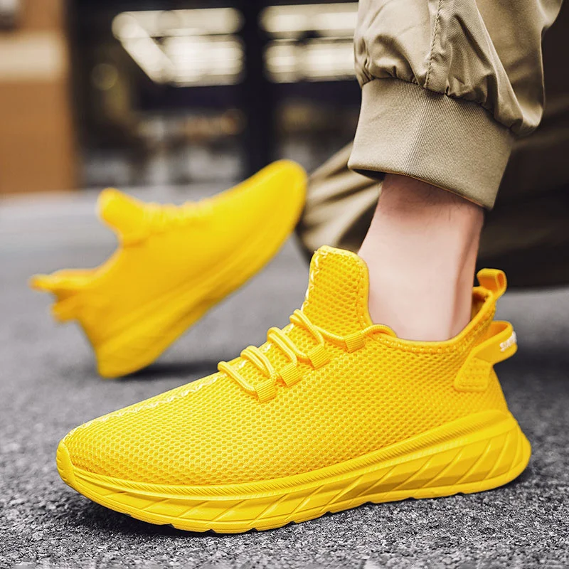 Fashion Classic Yellow Running Shoes Men Mesh Breathable Sports Men\'s Sneakers Lightweight Big Size 47 Jogging Walking Shoes Man