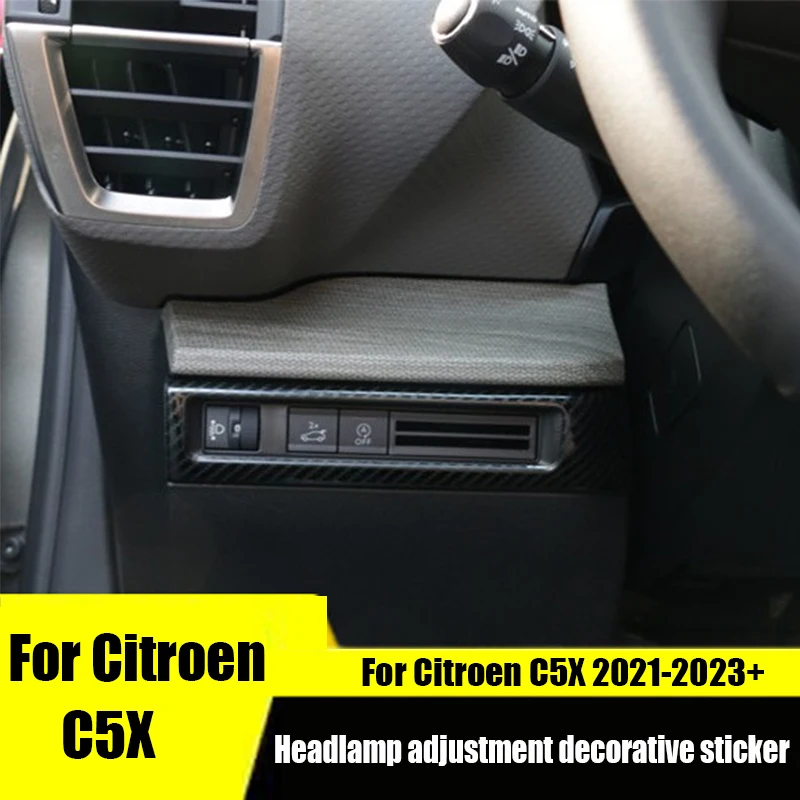 For Citroen C5X Headlight adjustment panel decorative frame interior with switch button glitter