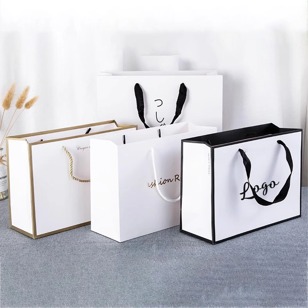

Custom Logo Classic Gift Bag With Ribbon Handles Wedding Travel Accessory Packaging Boxes Shopping Clothing Shoe Storage Bags