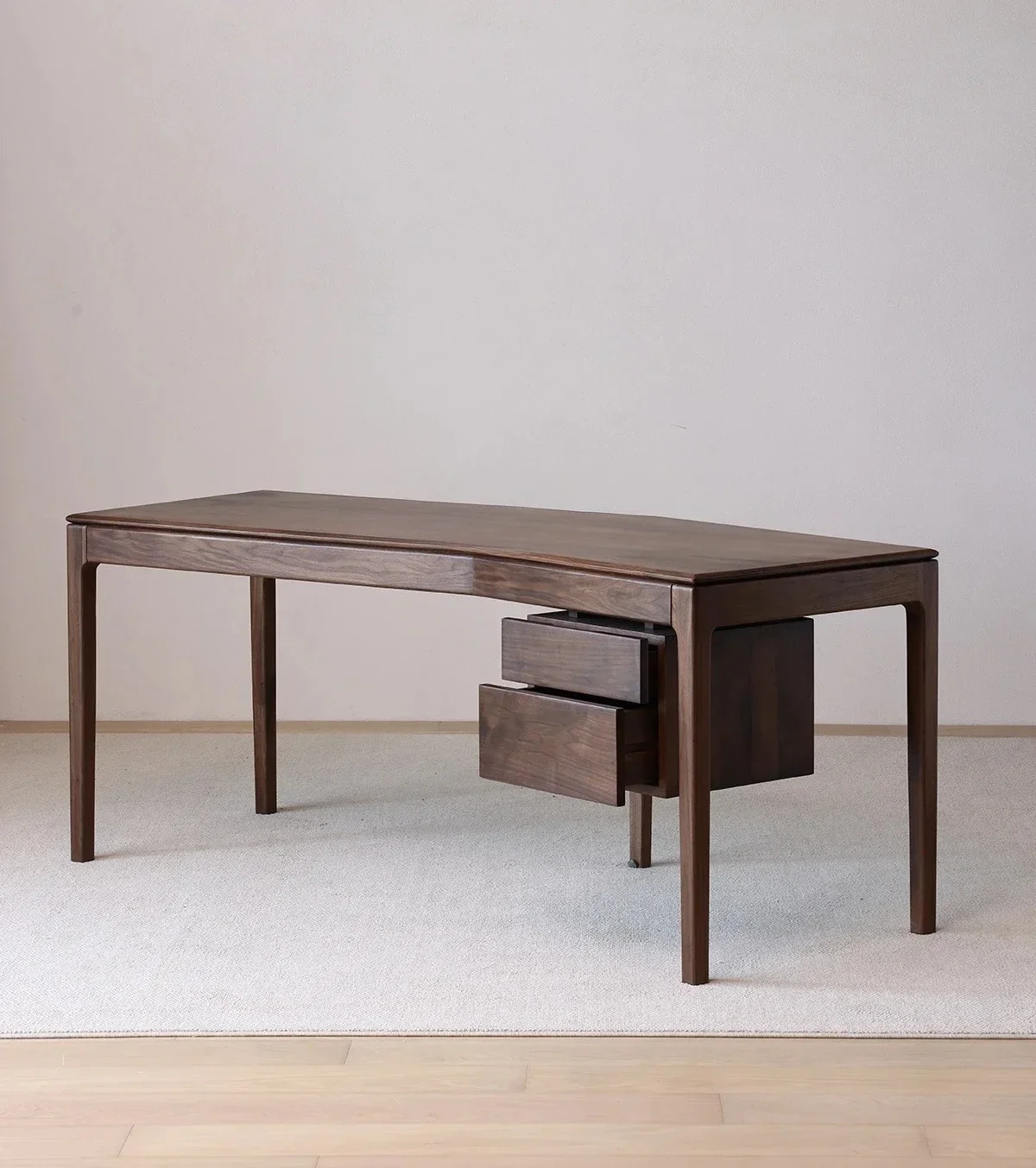 A  Black walnut solid wood desk, simple modern home computer desk, writing workbench