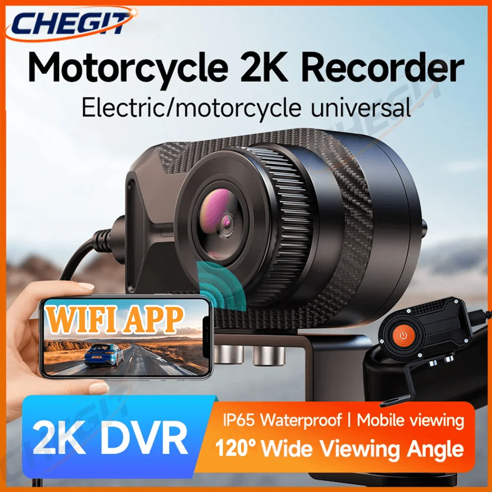 Waterproof Motorcycle Camera 2K HD DVR IP66 Dustproof Rainproof 170° Wide Angle Lens Loop Recording with GSensor WiFi Connection