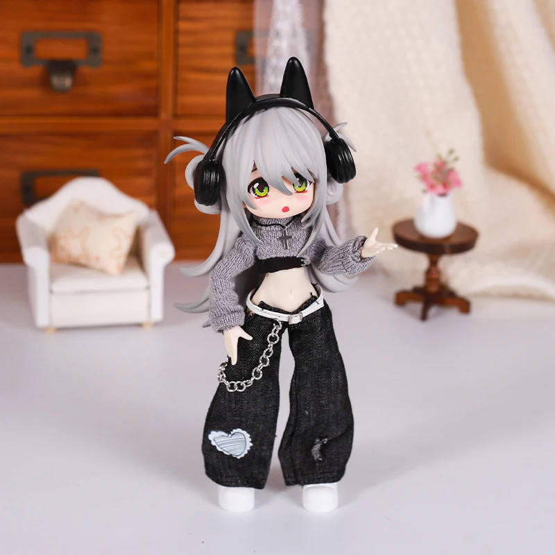 Bjd Doll Clothes Street Fashion Temperament Jeans Vest Sweater Set With Cross Necklace Baby Doll Toys for Girls Accessories - view 4