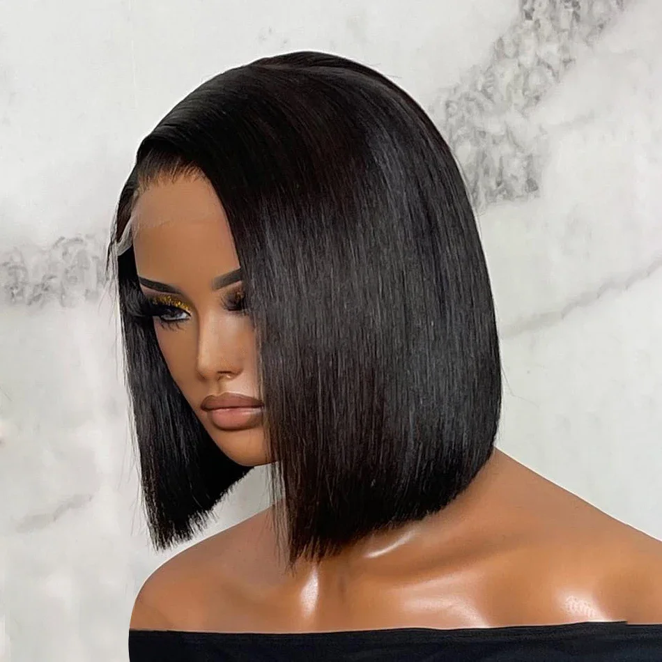 

Bob Wig Brazilian Hair Lace Front Human Hair Wigs Short Bob Wig Pre Plucked Natural Color 180% 4x4 Lace Part Lace Wigs For Women