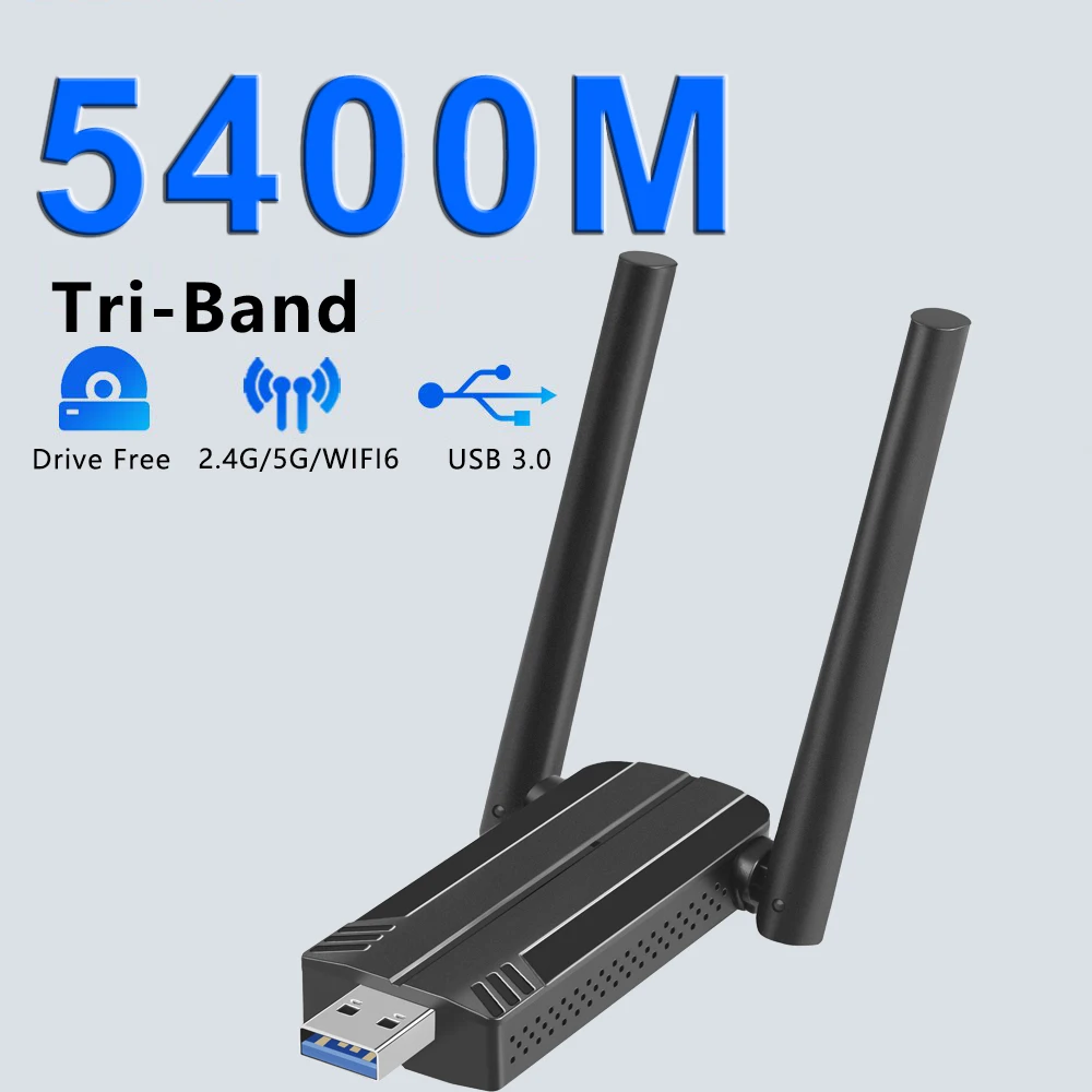 WiFi6E USB3.0 Adapter 5400M USB Ethernet Network Adapter for Macbook RJ45 Ethernet Receiver for Xiaomi TV Box Tri-Band 2.4G 5G