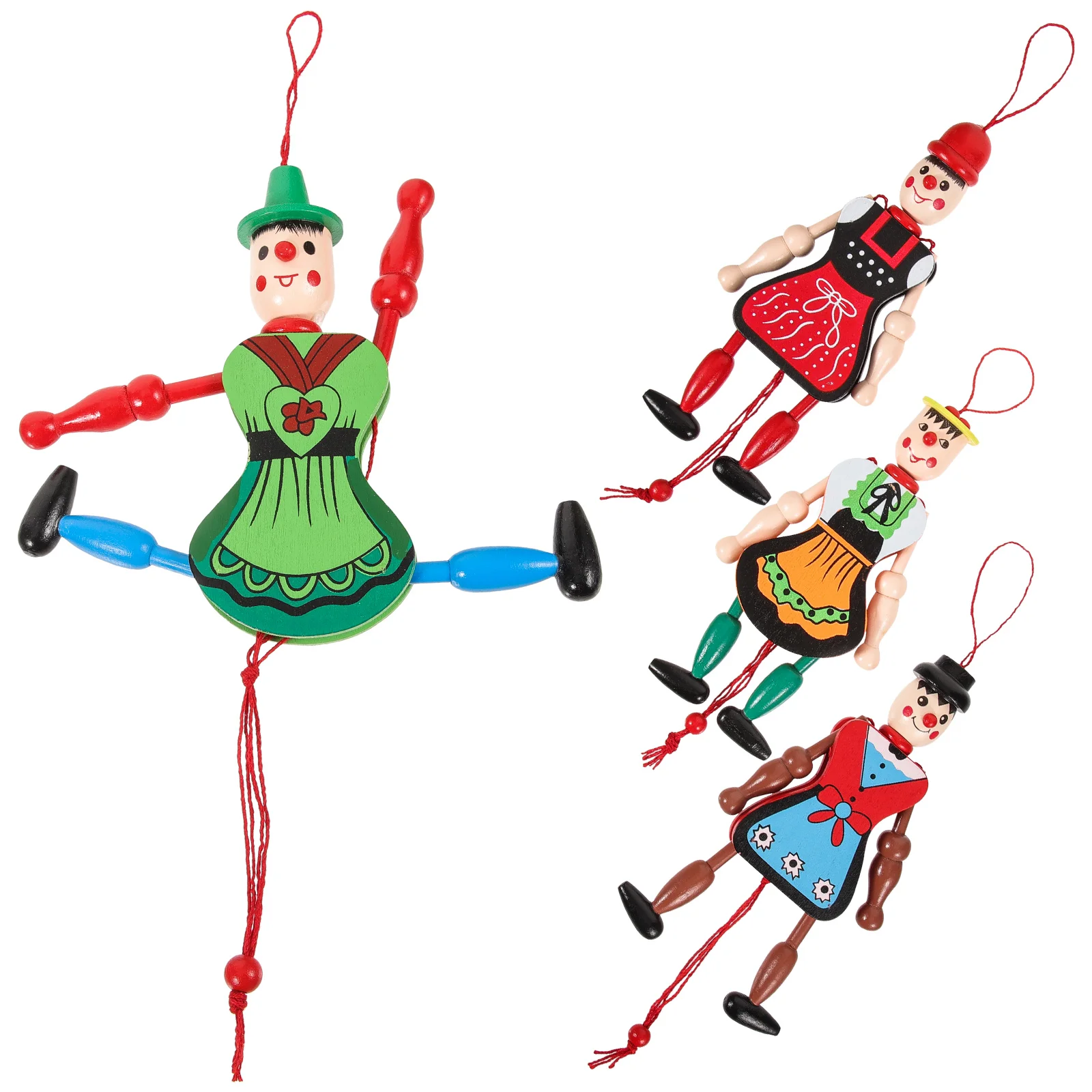 4 Pcs Toy for Kids Children Toys Marionette Puppet Clown Hand Dolls Girls Wooden Hanging Christmas Tree