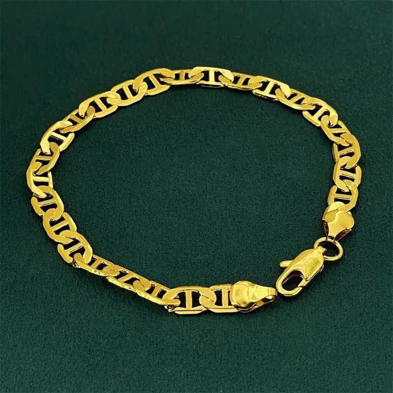 

Luxury 24K 9999 Pure Gold real gold Men's and Women's Bracelet 6mm Japanese Character Chain Bracelet