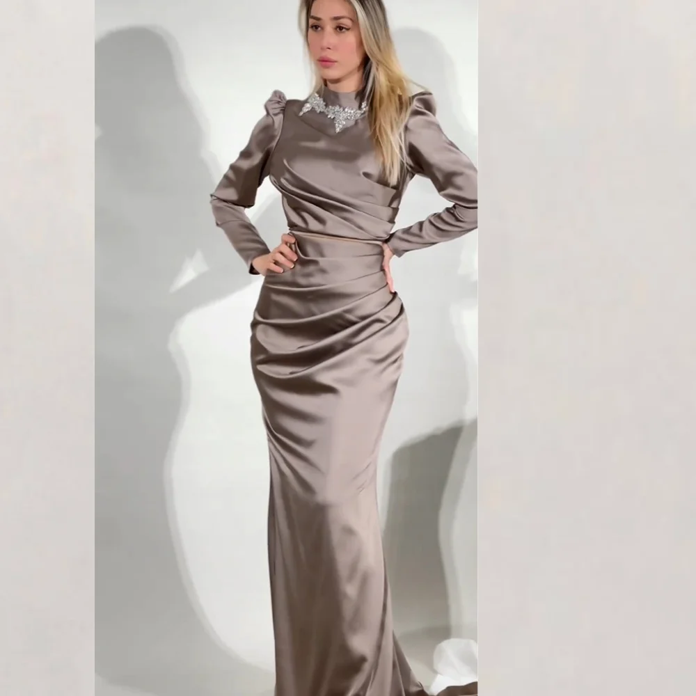 

JiayigongSatin Beading Pleat Draped Celebrity A-line High Collar Bespoke Occasion Gown Long Dresses Evening Saudi Arabia