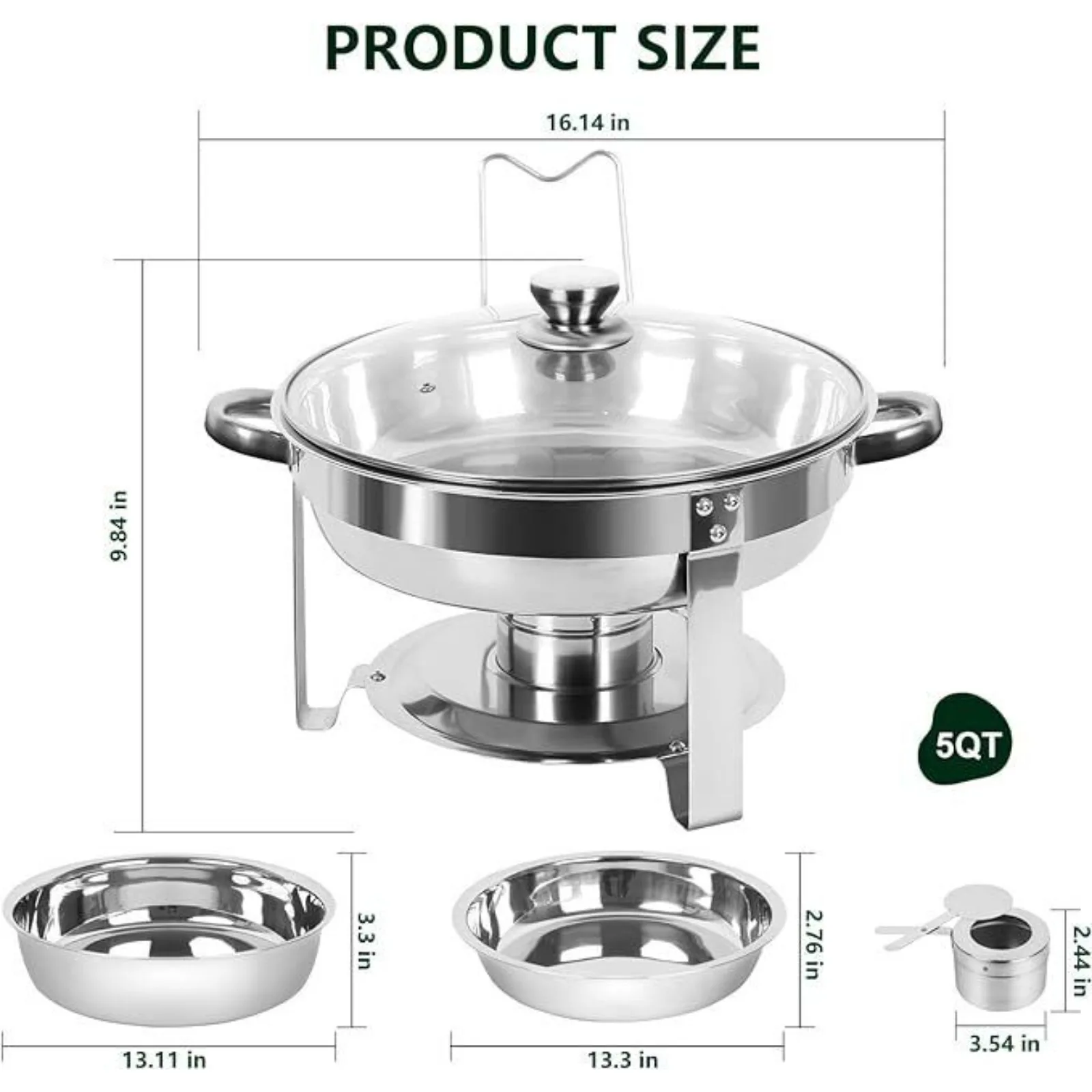 Chafing Dish Buffet Round Stainless Steel Chafer Holder 4 Set For Catering 5QT United States