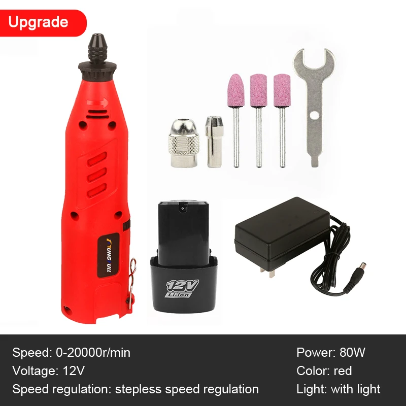 12V 80W Cordless Drill Lithium Battery Engraver Electric Mini Drill Rechargeable Dremel Rotary Tool Variable Speed With Light