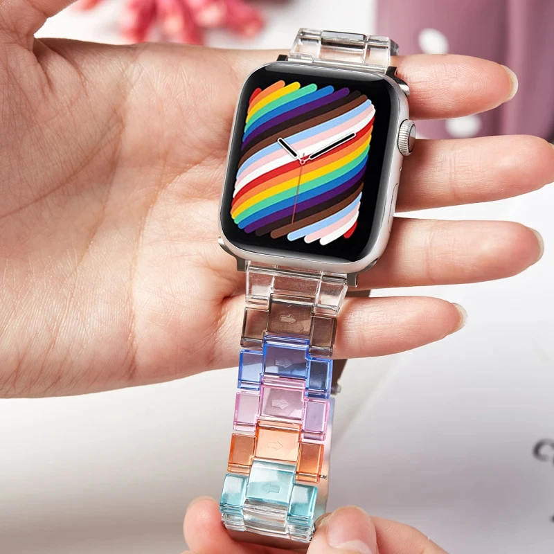 Rainbow colors Band For Apple Watch Strap 876 5 4 3 SE 42MM 38MM 44MM 40MM Fashion Strap For iWatch 41MM 45MM Smart Watch correa