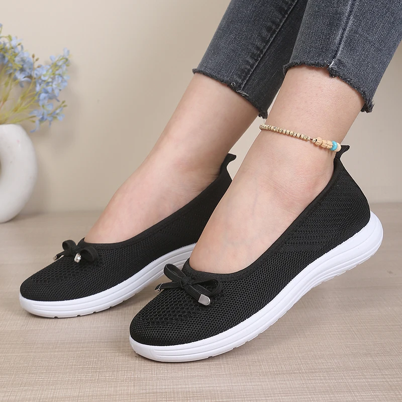 Sapatos Planos Respiráveis para Mulheres, Decorados com Laço, Leves e Confortáveis, Perfeitos para Calçados de Mãe.
