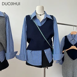 DUOJIHUI New Two Piece Preppy Style Classic camicie da donna a righe primavera Basic Casual Knitting Vest Fashion Buttons camicie da donna