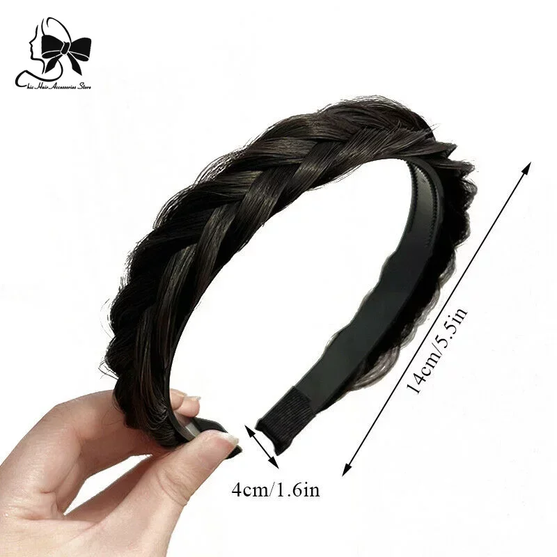 Black Twist Braid Hair Bands for Women Toothed Non-slip Designer Headbands Adjustable Braids Headband Girls Fashion Headwear