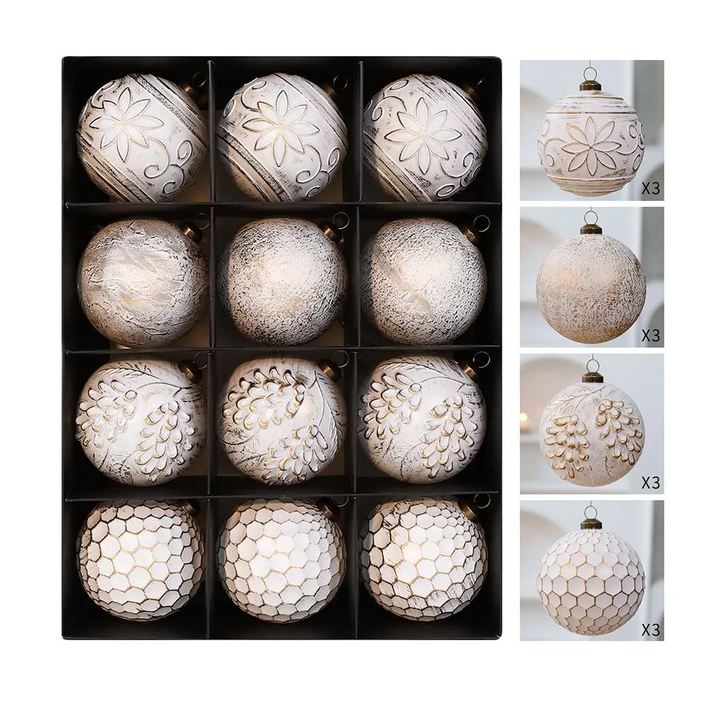 

12pcs 8cm Christmas Hanging Balls Shatterproof Vintage Painted Christmas Ball DIY Crafts Plastic Xmas Tree Decoration Tree Party