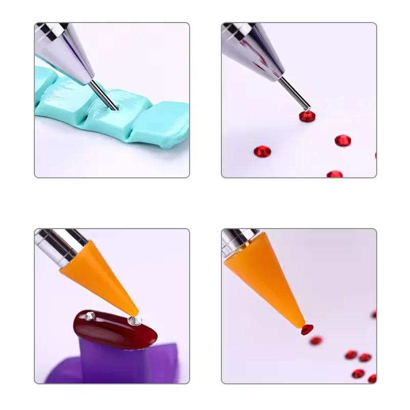 왁스 네일 라인스톤 픽커 도팅 펜 듀얼 엔드 왁스 펜슬 라인스톤용 팁 크리스탈 & 젬 네일 아트 도구 DIY 매니큐어용