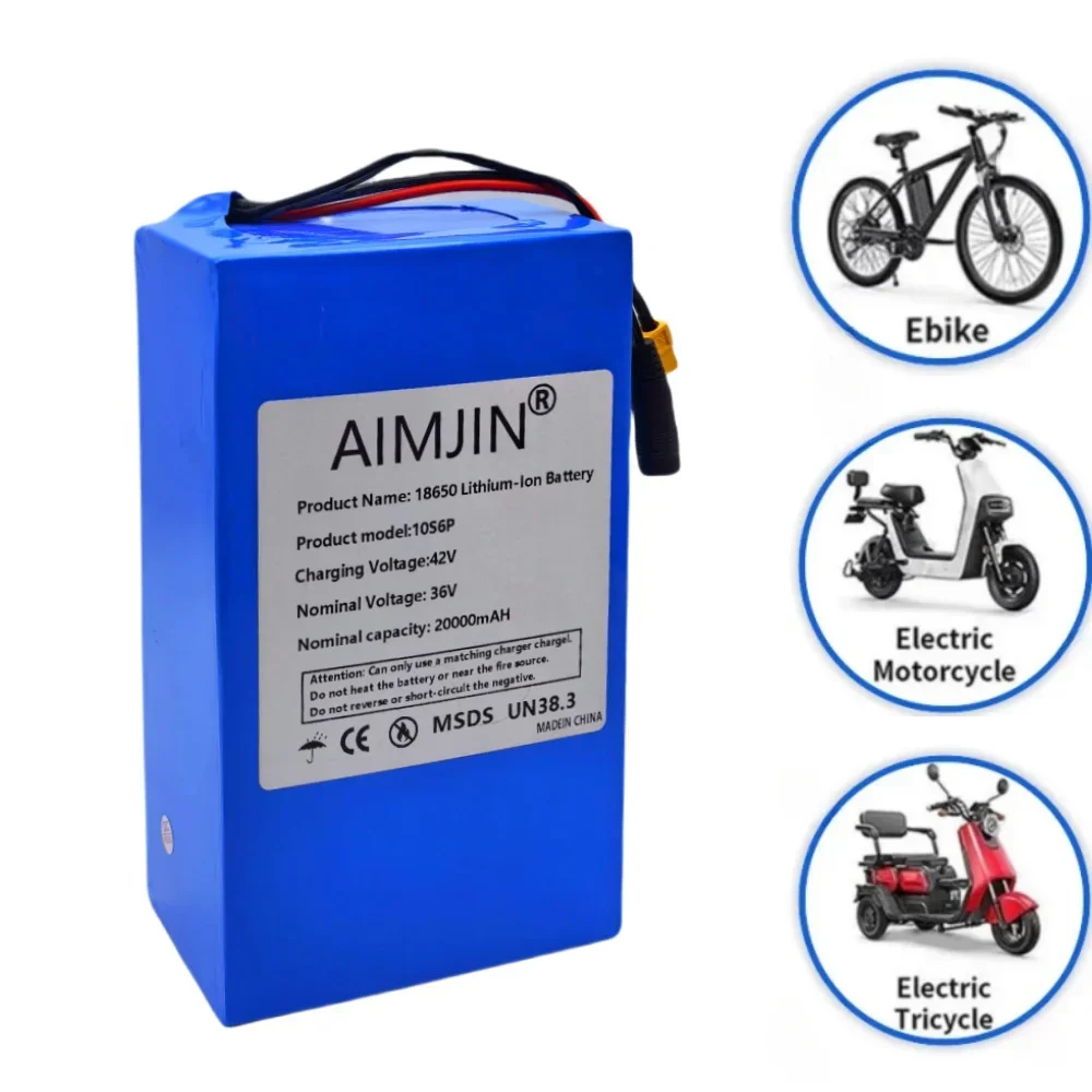 New 10S6P 36V 20000mAh Rechargeable Lithium-ion Battery Pack 1000W Built in BMS Suitable for Electric Scooter Battery