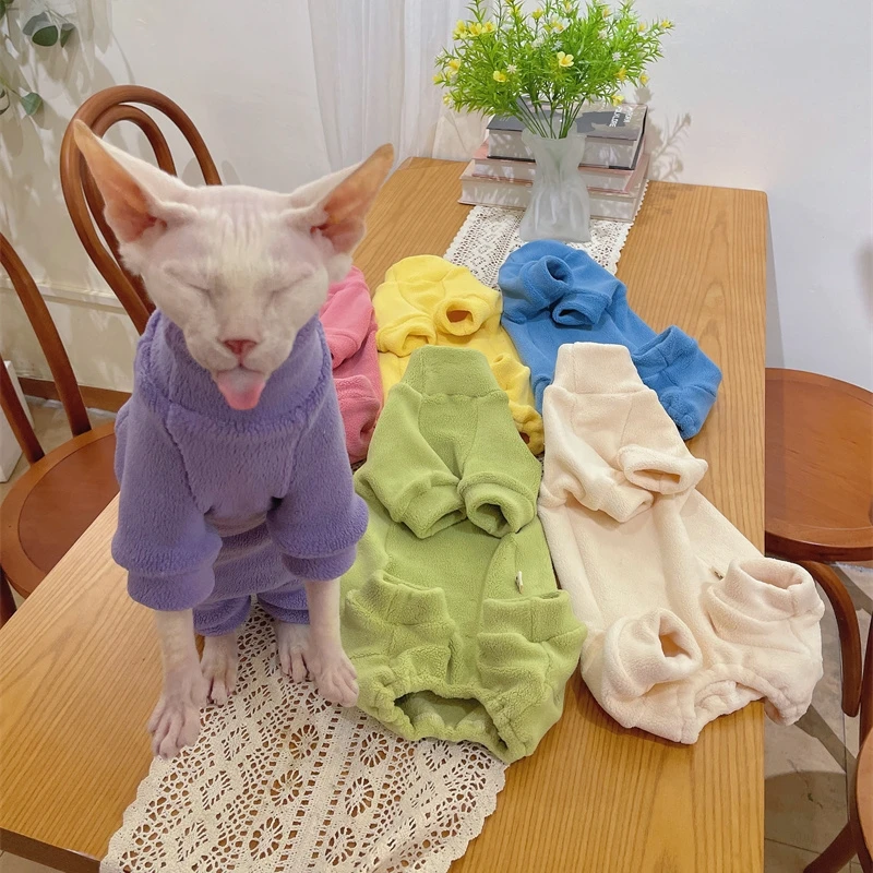 Fleece-Mantel für Sphynx-Katzen, warmer Sweatshirt, 4-beiniger Overall für Kätzchen und Hunde, weiche Freizeitkleidung für männliche Katzen, Devon Rex-Pullover. – Detail 3