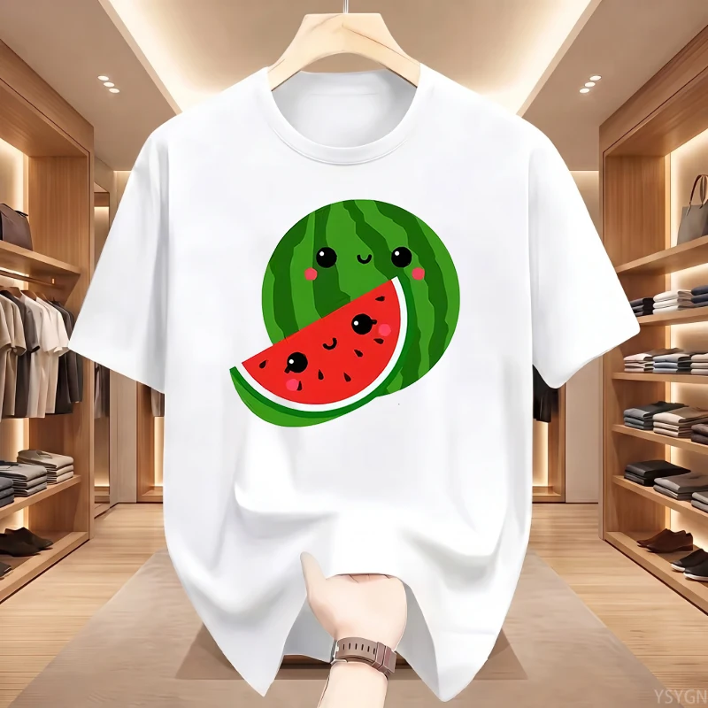 Kawaii Watermelon T-Shirt Cute Fruit Graphic Tees Happy Summer Aesthetic Shirt Funny Foodie Gift Retro Style Unisex Tops