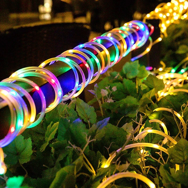 Imagem -04 - Outdoor Solar Tube Rope Led Light Jardim Decoração de Natal Guirlanda de Casamento Impermeável String Fairy Strip Halloween ao ar Livre