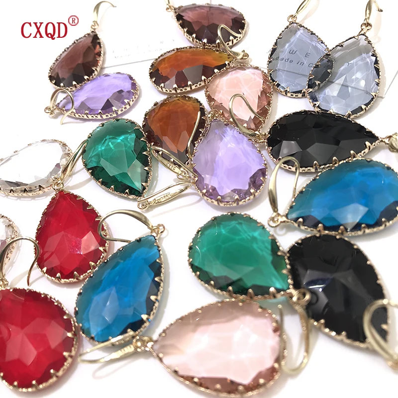 CXQD Korean New Design Fashion Jewelry Water Droplets Shape Earrings Transparent Glass Crystal Party Earrings For Women Gift