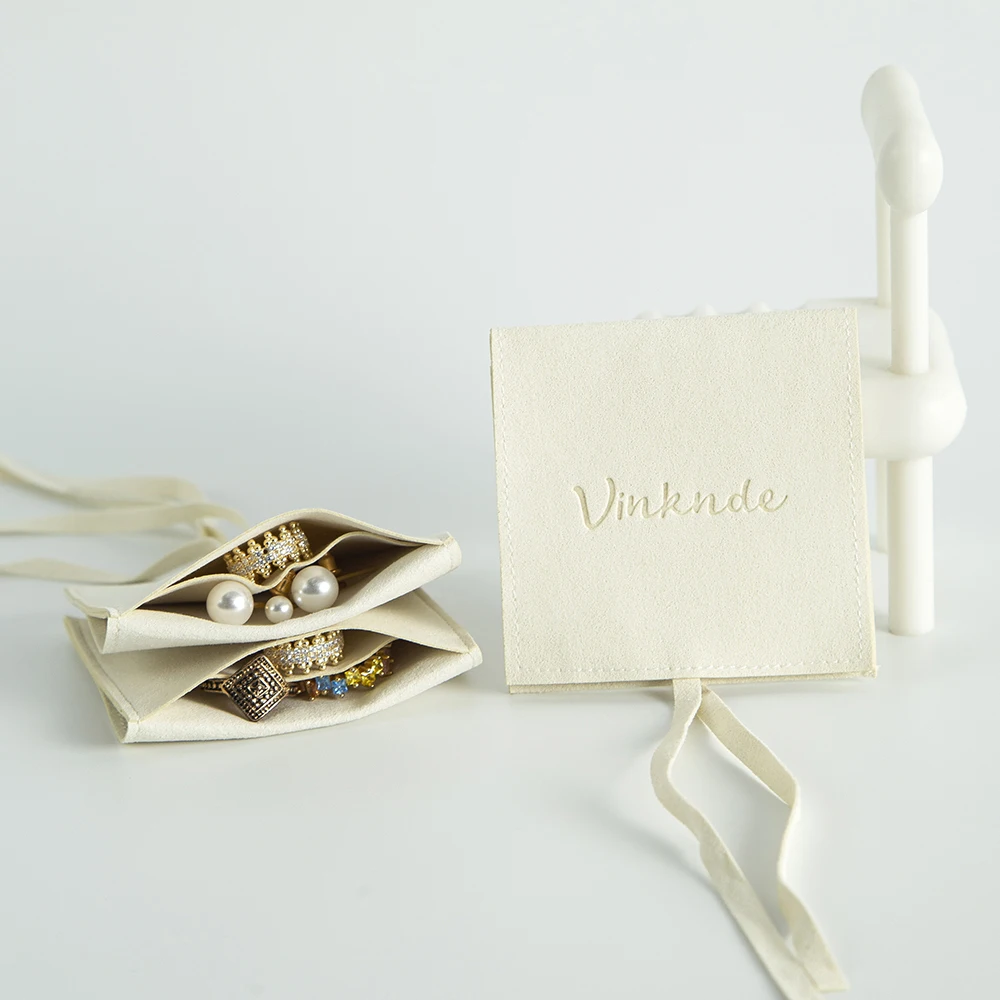 

50pcs Microfiber Suede Pouches With Compartment 10x10cm Customized Logo Gifts Bag Jewelries Pouch Envelope Fodable Storage Bags