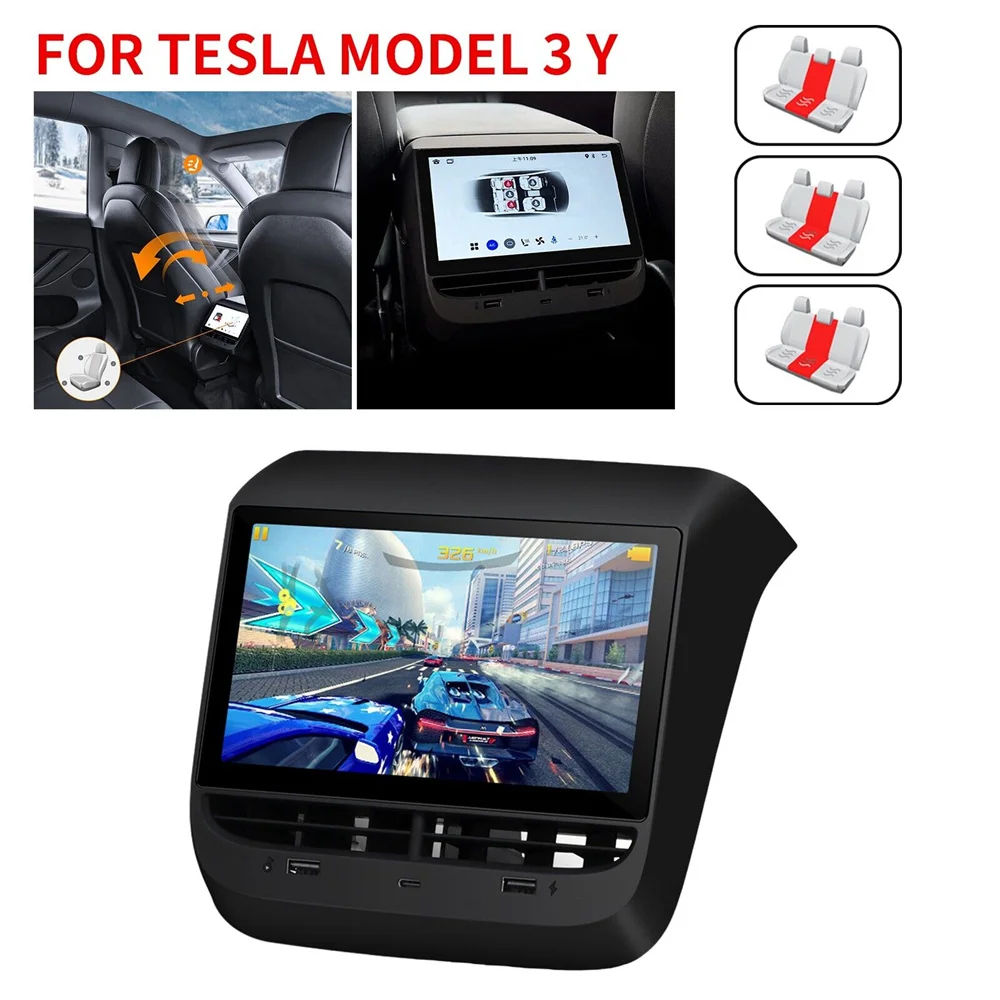 Tesla Model 3/Y Rear Control Display Wireless Carplay Climate Temperature Monitor AC Panel Controller with Entertainment Screen